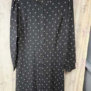 LOFT‎ Womens Plus Polka Dot Button-Front Dress Size 16 Black & White